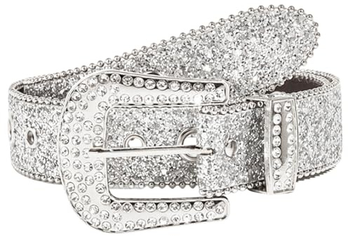 QhgPnt Rhinestone Belt, Sparkly Silver Belts for Women, Glitter Diamante Belts with Crystal Buckle, Suitable for outings and gatherings