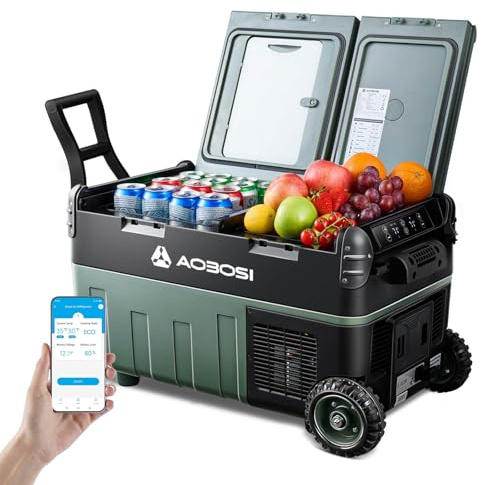 AAOBOSI 30L Glaciere Electrique, Bi-Zone, Glacière Électrique Voiture avec APP, Éclairage LED, 12/24V et 100-240V, Charge USB, -20°C à 20°C, Réfrigérateur à Compresseur, Adapté aux Vacances en Voiture