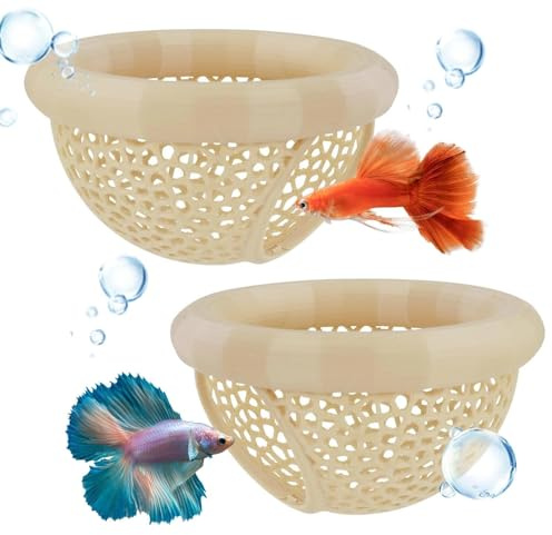 Touosy 2 Pezzi Decorazione Acquario Luoghi di Riposo Galleggianti, Nascondiglio Galleggiante e Anello per l'alimentazione per Pesci Betta Amaca Acquario 3-in-1, Punto di Riposo Sicuro