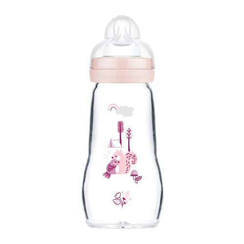 MAM Biberon en verre (260 ml) – Biberon résistant à la chaleur et aux variations de température – Tétine Débit 2 Moyen pour bébé à partir de 2 mois – Couleur : Rose