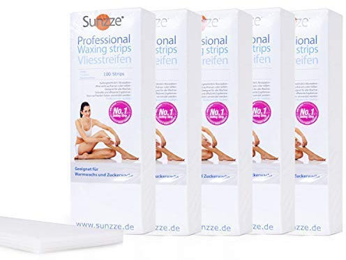 Sunzze Vliesstreifen 5 x100 Stck. | Strapazierfähig - einfache Haarentfernung | für Warmwachs & Zuckerpaste | seidig glatte Haut