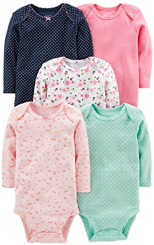 Simple Joys av Carter's baby-girls 5-pack långärmad bodysuitBodysuit, Rosa/marinblå/mintgrön, blommig, Preemie