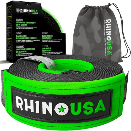 Rhino USA Recovery Tow Strap (7.6 cm x 9.1 m) - 13,600 kg Break Strength - Emergency Recovery Strap Tow Rope for Truck, UTV, ATV & More - Heavy Duty Towing Strap for Offroad 4X4 Use - Black