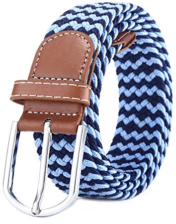 BOZEVON Elastic Woven Belt - Multi-colours Elasticated Braided Stretch Fabric Belt For Men Women Dark Blue and Blue
