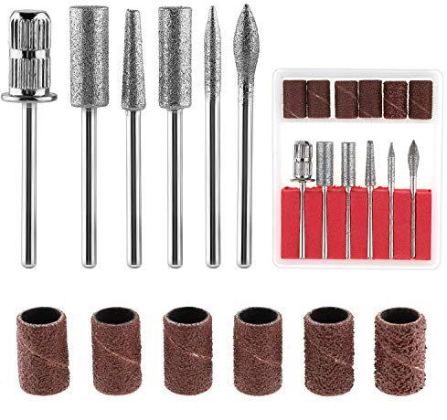 MWOOT Brocas para Uñas con Bandas de lijado,Punta de Diamante para Clavos,Fresas Torno Manicura Nail Art Drill Bits para Quitar Acrílico Gel Herramientas