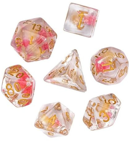 World of Dice Flower Würfelset - polyedrische Pen and Paper Würfel im Set, mit Blumen und Blüten, pink