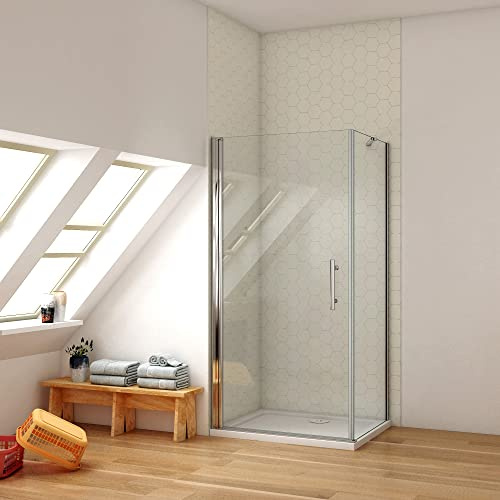Ducha Casa 90x70x195cm Mampara de ducha angular abatible dos hojas, 6mm cristal templado antical, barra 45cm, marco de aluminio cromado