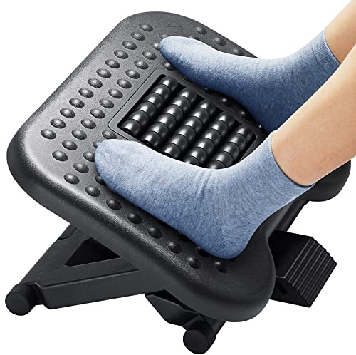 HUANUO Foot Rest, Foot Rest Under Desk with Massage Function, Adjustable Angle & 3 Different Height Positions, Non-Slip Foot Stool for Office & Home