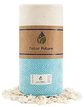 NATUR FUTURE Strandtuch Baumwolle Groß XXL Badetuch Handtuch Duschtuch Badehandtuch Hamamtuch Stranthandtuch Sporttuch Sarong Pareo Yoga Fouta Decke Saunatuch Spa (Türkis, Diamant 100 x 180 cm)