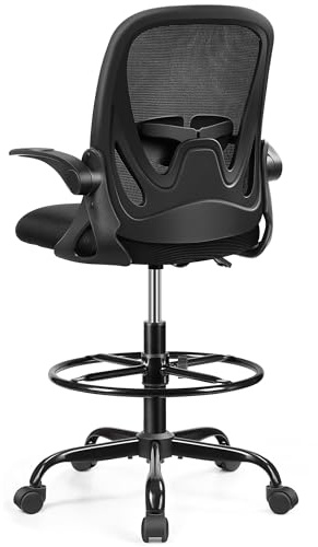 Primy Silla de Oficina Silla de diseño ergonómico Silla giratoria 360° Taburete de Bar con reposapiés Silla para el hogar con reposabrazos Plegables, 300 Libras(Negro)
