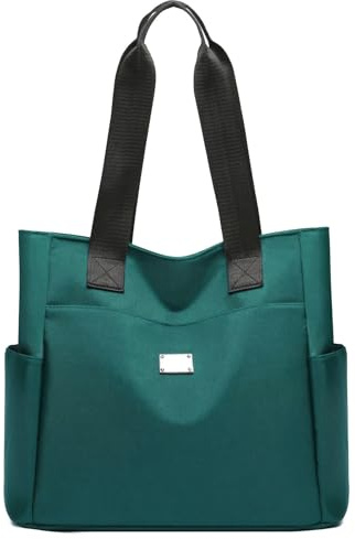 URAQT Bolso de Hombro de Nailon para Mujer, 34 * 31cm Bolso de Gran Capacidad, Bolso Impermeable Versátil, Bolso de Hombro con Cremallera de Múltiples Bolsillos, para Viajes Escolares y Trabajo