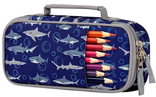 Choco Mocha Federmäppchen für Jungen Federtasche Federmappe Pencil Case – Großes Schulmäppchen mit Fächern für Kinder & Schule (9,05x4,53x1,97 cm), Blau Haie