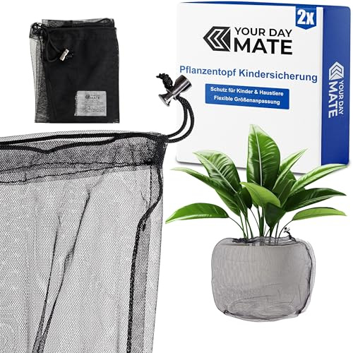 Barnsäkerhetslås för inomhusväxter, 2 st, för upp till Ø 50 cm blomkrukor, i Svart, av nylon, växtskyddsnät Barnsäkerhetslås mot jord, gödningsmest, krukskydd hindrar inte att växter vattnas