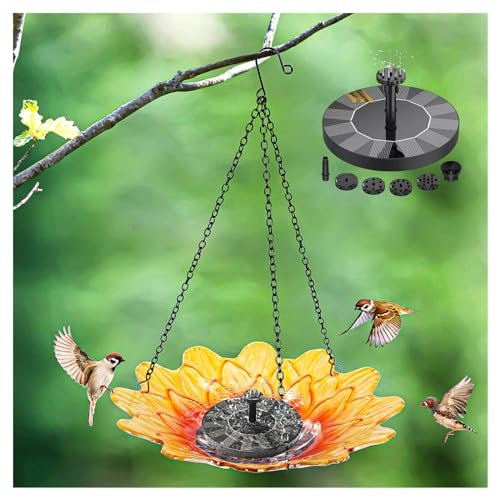 Fontaine Solaire avec Bain d'oiseaux Suspendu Fontaine Solaire Exterieure De Jardin Flottant sur Pied Petite Fontaine à Eau Solaire,Style3