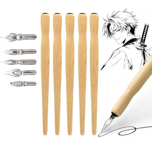 Xiciki Set 10Pcs Stylo Calligraphie-Stylo Plumeavec 5 Plumes, Kit 5 Pcs de Calligraphie et Écriture Porte-Plume pour Dessin Manga Illustration Comic Lettering