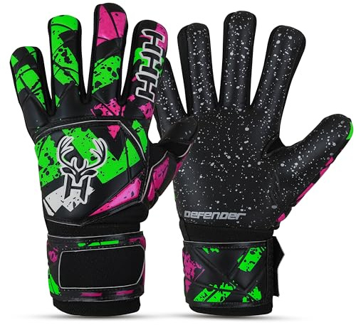 HHH Football Goalkeeper Gloves For Boys, Kids Youth Adult Soccer Goalie Gloves with 4mm Latex Finger Spine Protection Super Grip Palm Goalkeeping Gloves (Black, Size 4)