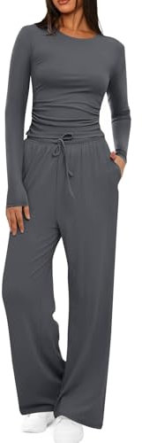 HOOUDO Skims Dupe Lounge Wear Sets for Women UK Soft Stretchy Tracksuit Set Ladies 2 Piece Outfits Crop Tops Drawstring Wide Leg Trousers Co Ord Sets Streetwear Lounge Set Pyjamas