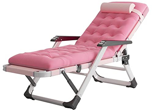 Silla reclinable de sauna para ancianos con cojín para sala de estar y balcón, tumbona de jardín extra ancha para ancianos, soporta hasta 150 kg, color rosa