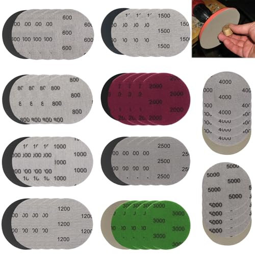 Disque Poncage 75mm,50 Pièces Papier à Poncer,Papiers de Verre Sec à l'eau Papier Verre Carrosserie,Grain 600/800/1000/1200/1500/2000/2500/3000/4000/5000,Papier A Poncer A L'eau pour Métal,Bois,Etc
