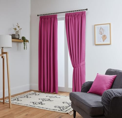 John Aird Blackout Curtains Pencil Pleat with Tie Backs (Fuchsia, W 66 x L 54 (2 Panels) Thermal Energy Saving Curtains for Bedroom & Living Room