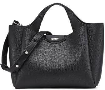 DKNY Willa Mini Satchel, 100% Poliuretano Donna, Nero e Argento, Small
