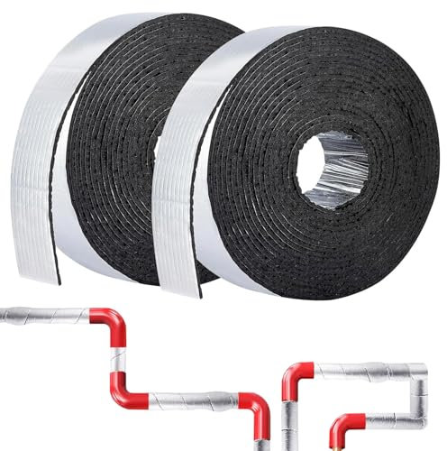 2 rollos de aislamiento de canal, aislamiento para bobinar, 10 m x 0,5 cm, aislamiento de tubos de calefacción, aislamiento de tuberías para bobinar, envoltura de tubos, cinta aislante de tuberías