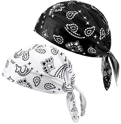 2pcs Sport Bandana Cap Hat Sommer Anti-UV Schutz Kopfbedeckung Mütze Damen Herren Kopftuch Piratenmütze Bikertuch Stirnband, Elastizität Atmungsaktiv Fit und für Outdoor-Aktivitäten (Schwarz, Weiß)