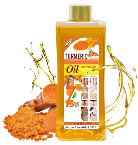 Gurkmeja olja, tormerisk kroppsolja, gurkmeja kroppsolja, anti-aging hudvård Glow Oil för ansikte och kropp, gurkmeja olja för fukt, stramar huden, minskar fina linjer (200 ml, gurkmeja)