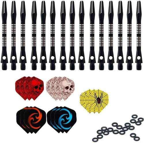 HERZONE Lot de 15 tiges de fléchettes en métal en aluminium - Accessoires (Black-D)