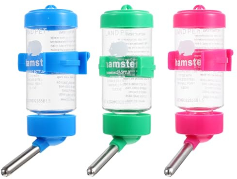Gatuida Botella de Agua Automática para Hámster 125ml, 3 Piezas (Azul, Rosa, Verde), Accesorio Colgante Transparente sin Goteo para Chinchillas y Pequeños Roedores, Suministro Práctico
