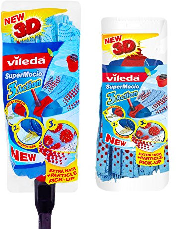 Vileda Supermocio 3 Action Mop with Extra Refill,Red,Regular
