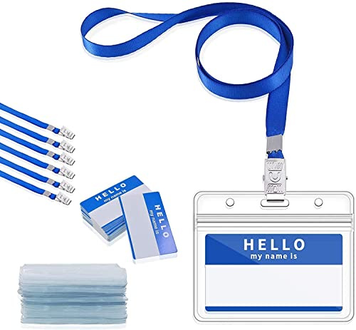 Gimars 30 Fundas de Tarjeta de Identificación PVC Transparente 10x8cm con Clip Metálico y Cordones de Cuello de 45cm, Portatarjetas Horizontal Impermeable, Ideal para Eventos, Empresas y Acceso-Azul