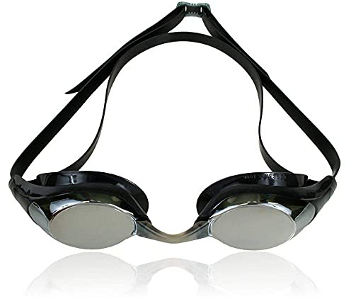 Water Gear Vector Metallic Anti-Fog Swim Goggles - Less Glare & UV Protection Lenses - Dual Silicone Headband - Racing Swimming Goggle for Men & Women (Silver)