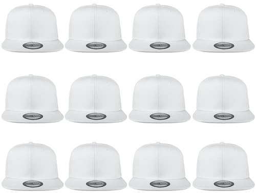 Gelante Plain Blank Flat Brim Adjustable Snapback Baseball Caps Wholesale LOT 12 Pack, White., One Size