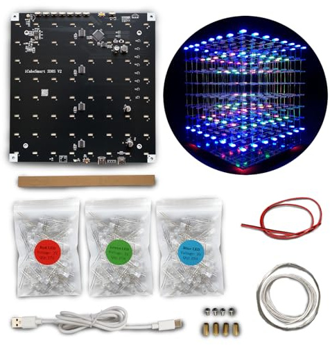 iCubeSmart 3D Led Cube Kit Diy Soldering Project 8x8x8 Led Light Cube Diy Kits electrónicos Kit de aprendizaje de soldadura programable (3D8S-MULTI)