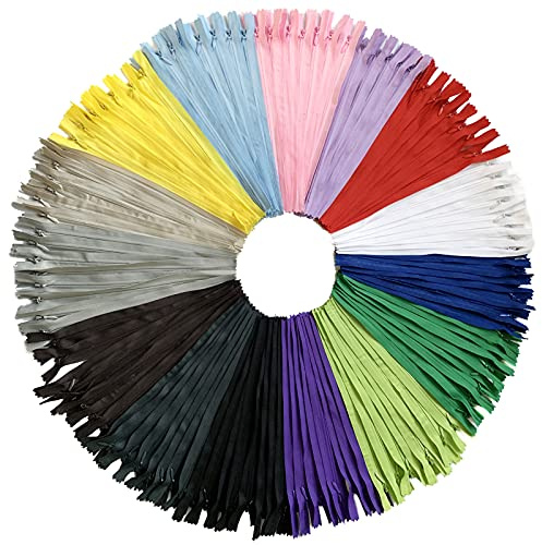 DOITEM 45pcs 55cm/22 Inch Invisible Multicolor Nylon Coil Zippers for Sewing and Crafts 15 Colors