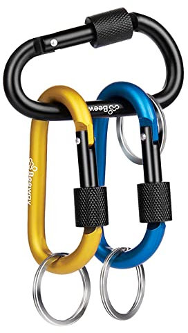 BEEWAY Locking Carabiner, 3 Pack Premium Aluminum Alloy D-Ring Carabiners Key Chain Clip Hook for Camping, Hiking, Traveling, Fishing, Backpack