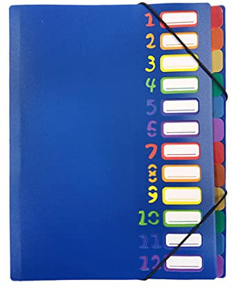 Projektmappe A4 Ordnungsmappe Pultordner 12/20 Fächer Pultmappe Personalmappe Mit Gummizug Sammelmappe Plastik Ringordner Wasserdichtes Ringbuch Personalhefter für Schule Büro Kunst Business (Blau)