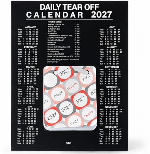Morgan's Direct 2027 Daily Tear-Off Desk Calendar | Free Standing Desktop Calendar with Daily Quotes & Facts | Compact Day-to-Page Office & Home Organiser