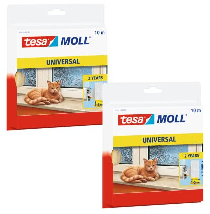 tesamoll® Universal - Paquete de 2 - Burlete de Espuma Adhesiva Para Ventanas y Puertas - Junta Aislante Térmico y Acústico - Rellena Huecos de 1 a 5 mm - Tamaño: 2x 10 m x 9 mm x 6 mm - Blanco