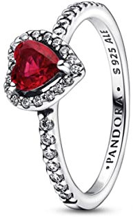 PANDORA Ausgeprägtes Rotes Herz Ring aus Sterlingsilber mit Zirkonia in der Farbe Silber-Rot, PANDORA Timeless Collection, Gr.52, 198421C02-52