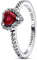PANDORA Ausgeprägtes Rotes Herz Ring aus Sterlingsilber mit Zirkonia in der Farbe Silber-Rot, PANDORA Timeless Collection, Gr.52, 198421C02-52