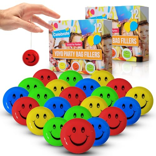 SOL Rainbow Yoyo for Kids Beginners, Assorted Yoyos Kids Party Bag Fillers with Smiley Design (12)