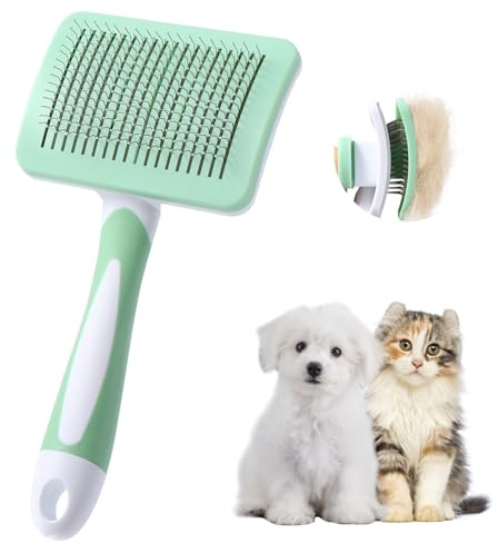 Vinabo Spazzola per Cani e Gatti,Autopulente per Peli Cani di Piccola Taglia,Spazzola per Gatti,Spazzola per Animali Domestici, per Cani Gatti Rimuovere il Tomentosio Sottopelo - Vert