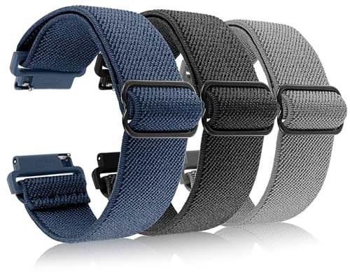 Amaxiu Verstellbares Stretch Nylon Uhrenarmband, Solo Loop Sportband geflochtenes Uhrenarmband Armband Zubehör für Smartwatch kompatibel mit den meisten Männern Frauen (22mm schwarz+dunkelblau+grau)