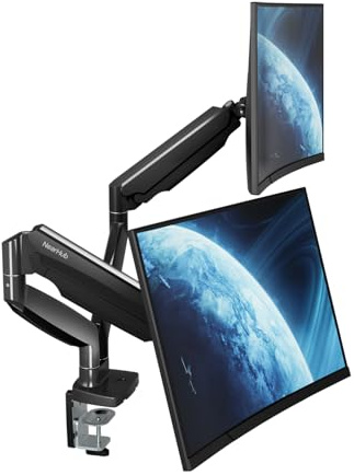Dual Monitor Desk Mount up to 35 inches Screens, Max 28.6lbs Each, Heavy Duty Ultrawide Monitors Arm,Full Motion Height Adjustable Gas Spring Monitor Stand for 2 Screens, VESA 75x75mm&100x100mm