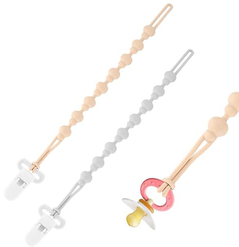 2 STK Silikon Schnullerkette, Silikon Schnullerband, Schnullerkette Jungen und Mädchen, Flexible Pacifier Chain Clips, Schnullerketten mit Clips um Hält Schnuller Sauber