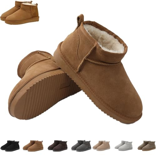 Snrtevu Wolkis 2.0 Fell Boots Damen - Winter Boots für Außenbereich mit Fell gefüttert (Braun, 39)