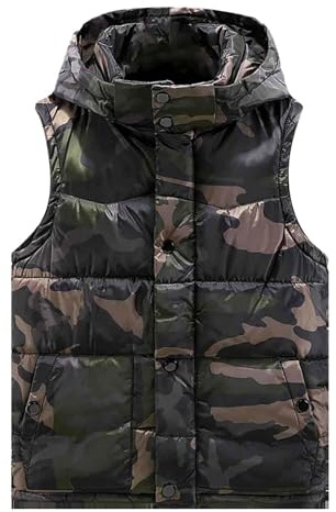 Men's Camouflage Puffer Vest with Hood, Quilted Sleeveless Gilet, Winter Warm Outdoor Bodywarmer, Camo Pattern Vest for Hiking, Insulated Gilet with Snap Button Closure, Suitable for Cold Weather