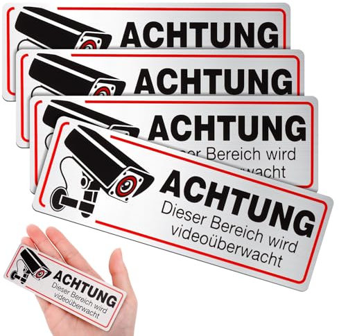 4 carteles de videovigilancia, 12 x 4 cm, señal de videovigilancia, señal de advertencia, señal de advertencia de videovigilancia, señal de advertencia